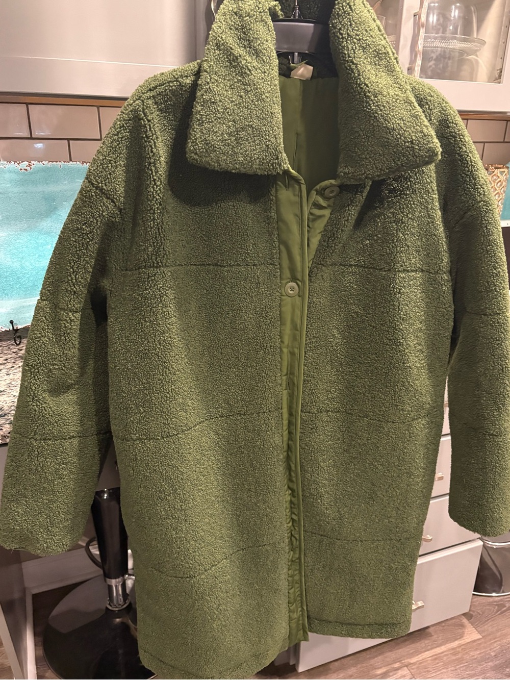 Women’s Olive Green Sherpa Coat